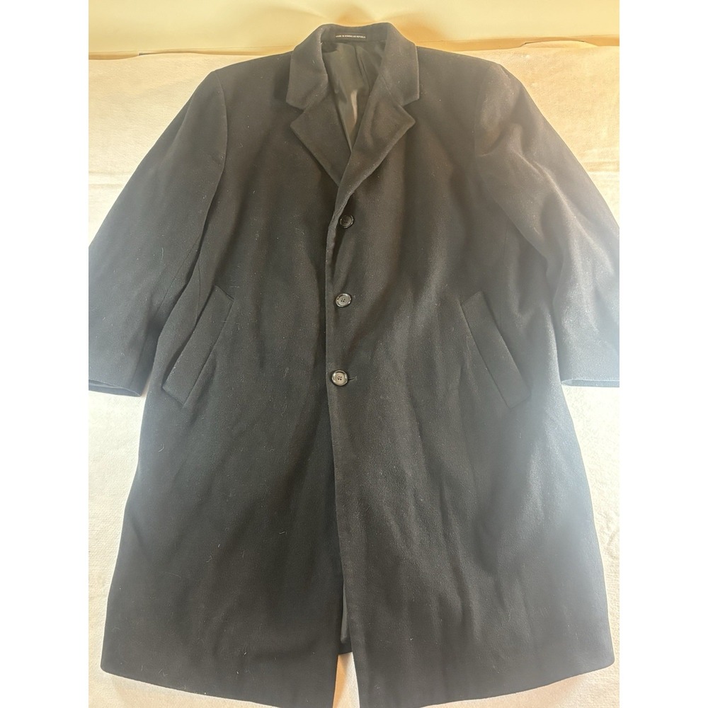 London Fog Overcoat Wool Black Coat 42R‎ Preppy Professional Classic Vtg